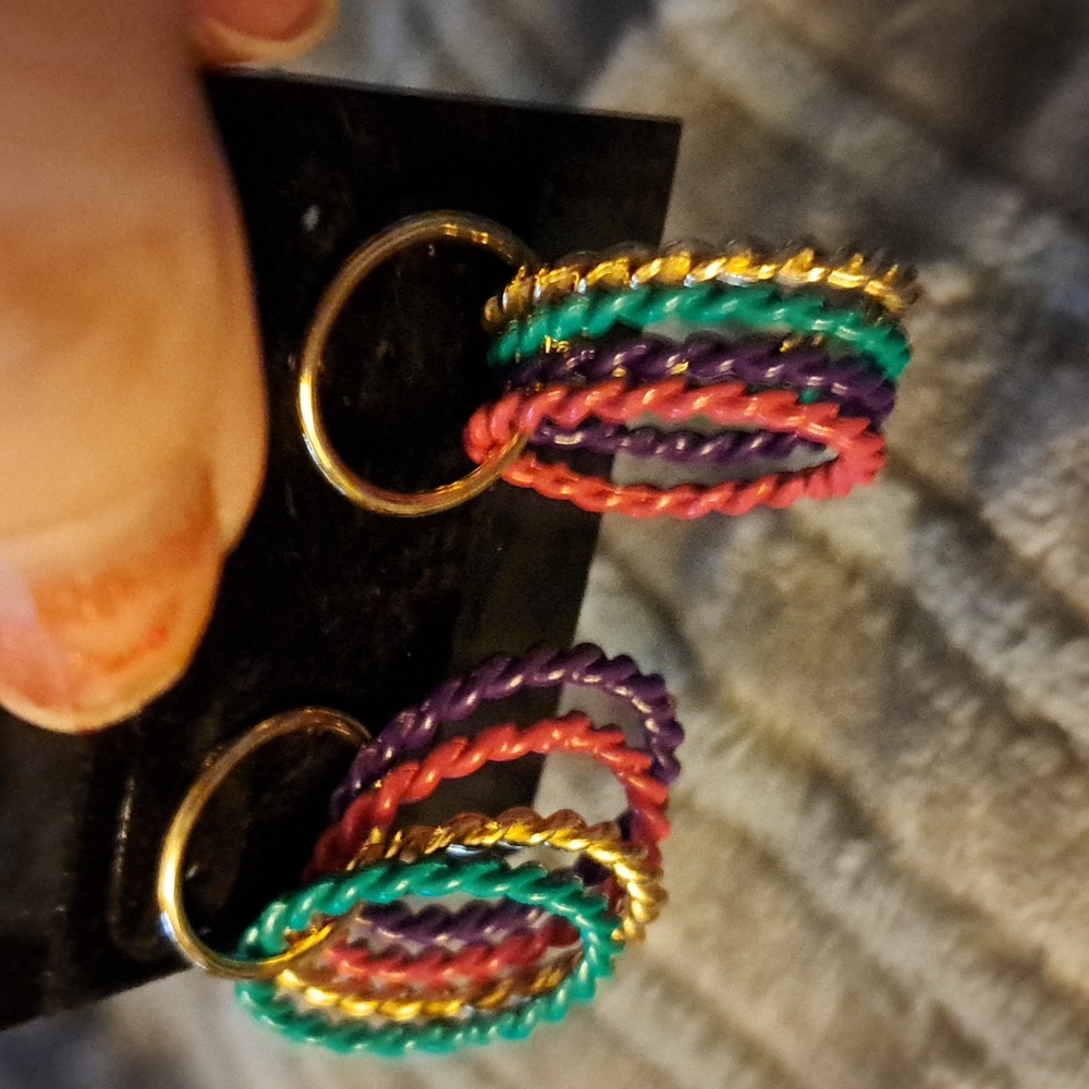 Unco Vibrant Multicolor Mardi Gras Twisted Hoop Earrings